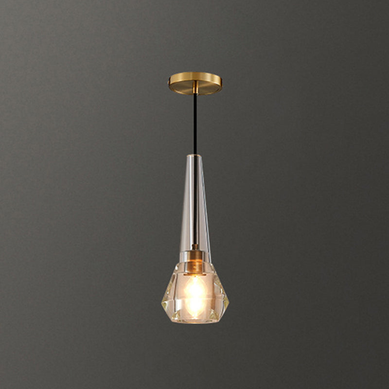 Shaded Pendant Light Fixture Simplicity Crystal Block 1-Light Brass Ceiling Light