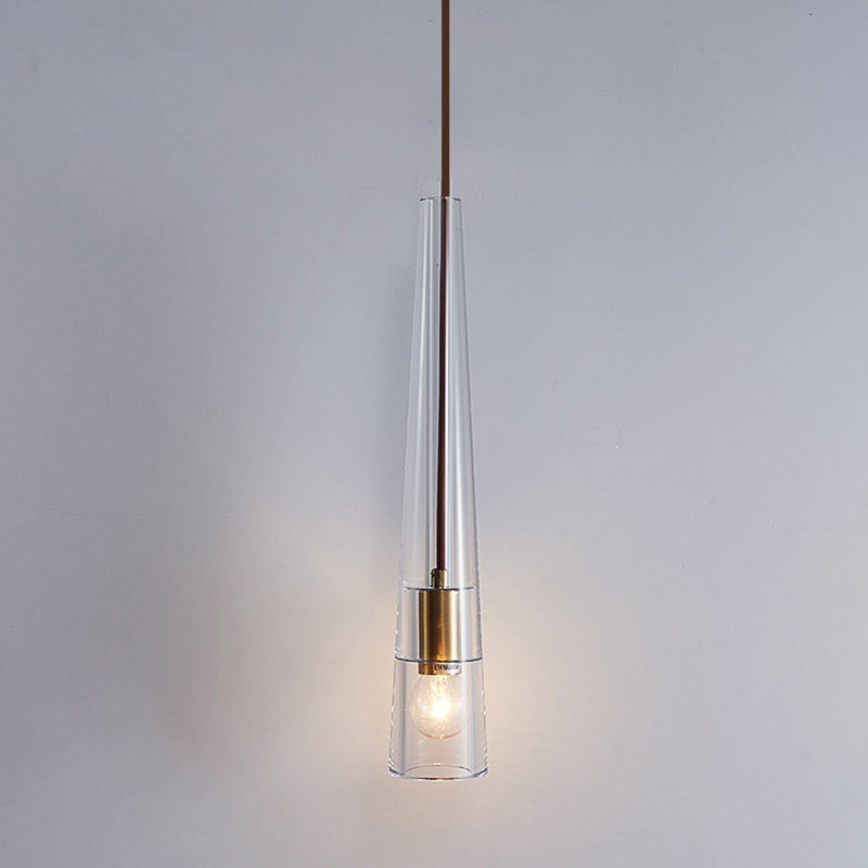 Shaded Pendant Light Fixture Simplicity Crystal Block 1-Light Brass Ceiling Light