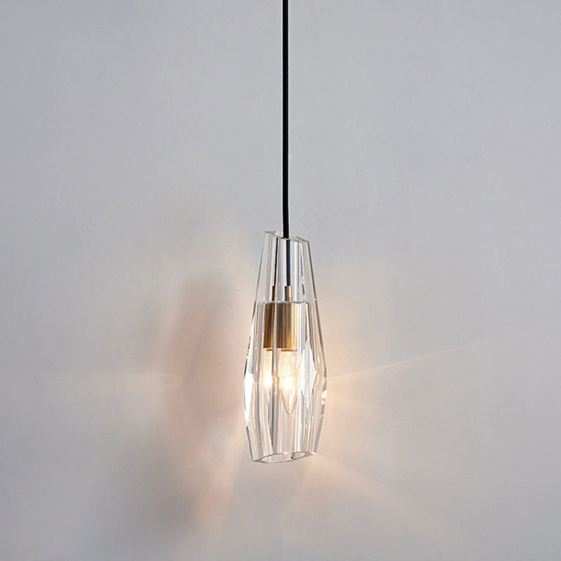 Shaded Pendant Light Fixture Simplicity Crystal Block 1-Light Brass Ceiling Light