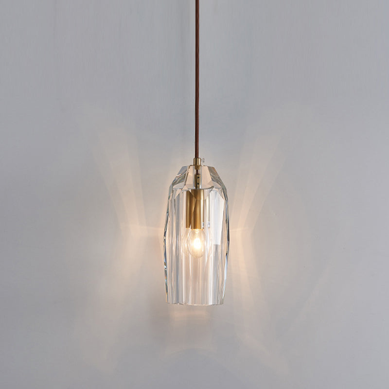 Shaded Pendant Light Fixture Simplicity Crystal Block 1-Light Brass Ceiling Light