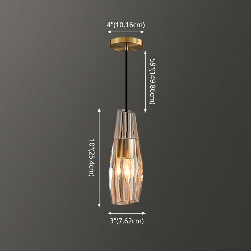 Shaded Pendant Light Fixture Simplicity Crystal Block 1-Light Brass Ceiling Light