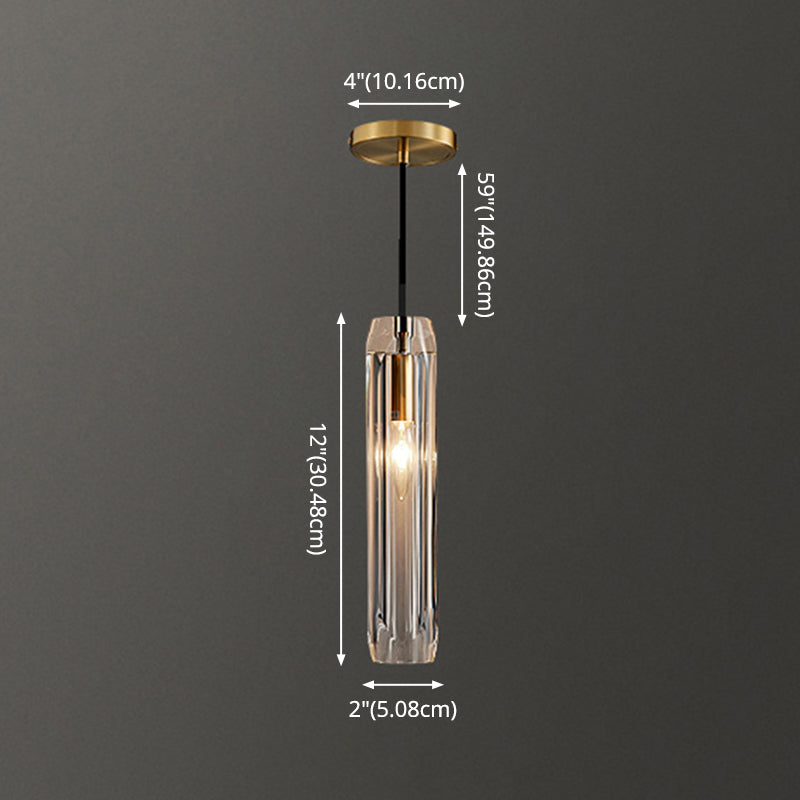 Shaded Pendant Light Fixture Simplicity Crystal Block 1-Light Brass Ceiling Light