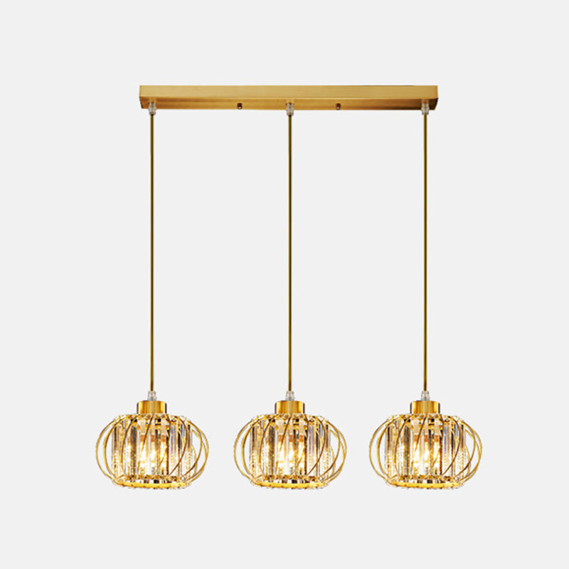 Brass Globe Pendant Light Modern Style Crystal Hanging Ceiling Lantern for Diner