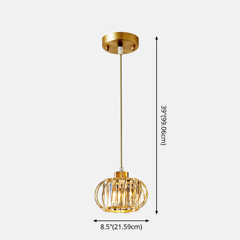 Brass Globe Pendant Light Modern Style Crystal Hanging Ceiling Lantern for Diner