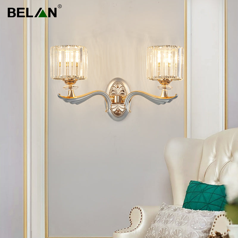 1/2 Lights Cylinder Sconce Light with Clear Crystal Shade Modern Flush Mount Wall Sconce in Silver Finish