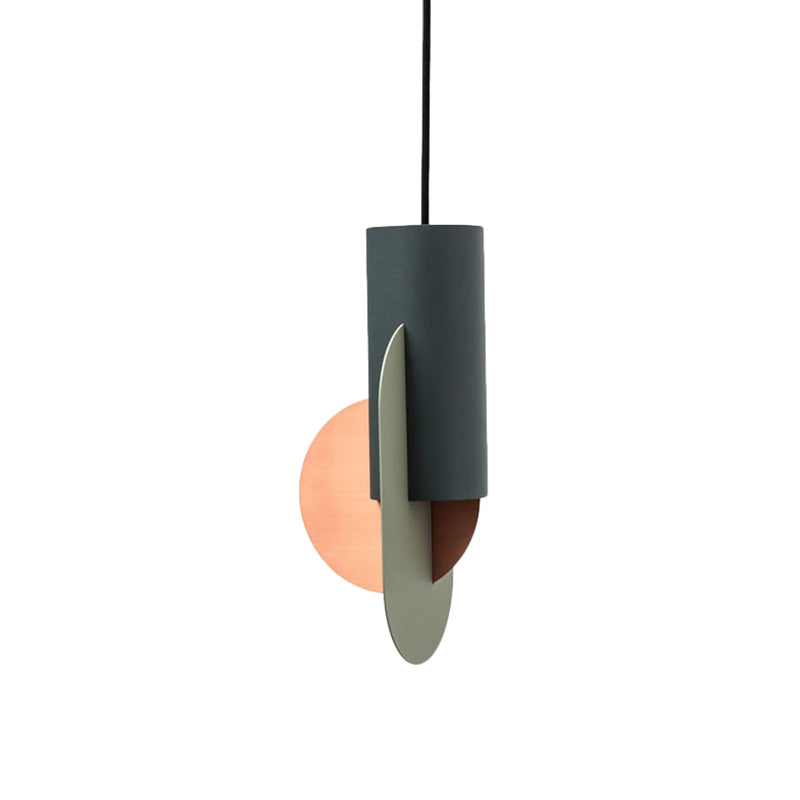 Geometric Colorblock Pendant Lighting Macaron Metal 1-Light Pink-Green-Grey Ceiling Light