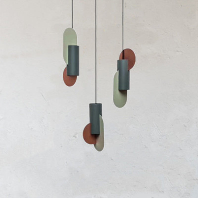 Geometric Colorblock Pendant Lighting Macaron Metal 1-Light Pink-Green-Grey Ceiling Light