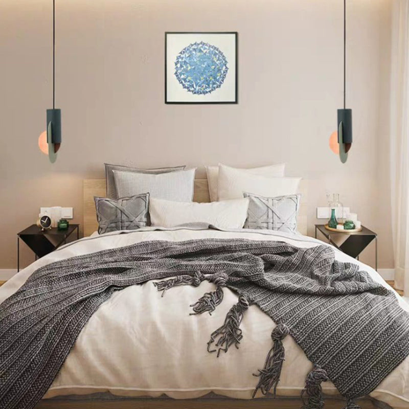 Geometric Colorblock Pendant Lighting Macaron Metal 1-Light Pink-Green-Grey Ceiling Light