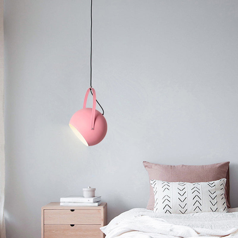 Macaron Dome Pendant Spotlight Metal 1 Head Restaurant Hanging Light Fixture with Arched Handle