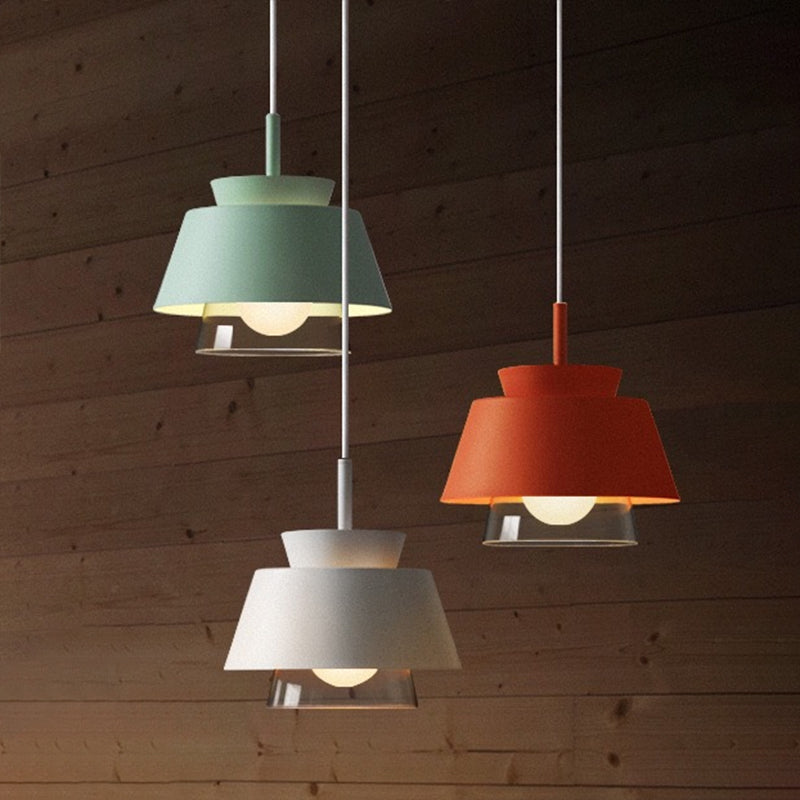 2-Shade Pendulum Light Macaron Metal and Glass 1-Bulb Restaurant Ceiling Pendant Lamp