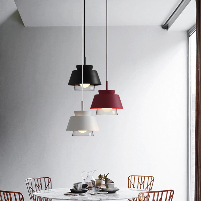 2-Shade Pendulum Light Macaron Metal and Glass 1-Bulb Restaurant Ceiling Pendant Lamp