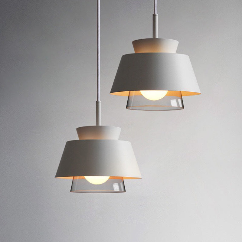 2-Shade Pendulum Light Macaron Metal and Glass 1-Bulb Restaurant Ceiling Pendant Lamp