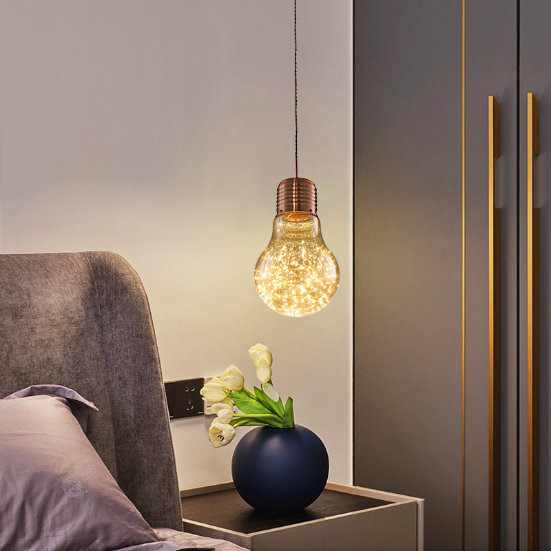 Light String Light Nordic Metal LED Accensione a pendente con tonalità in lampadina di vetro per barra