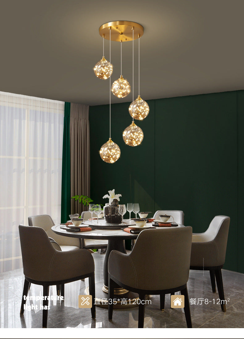 Lámpara de suspensión global de acabado de latón Nordic Amber Glass Led Starry Pends Lighting for Bedroom