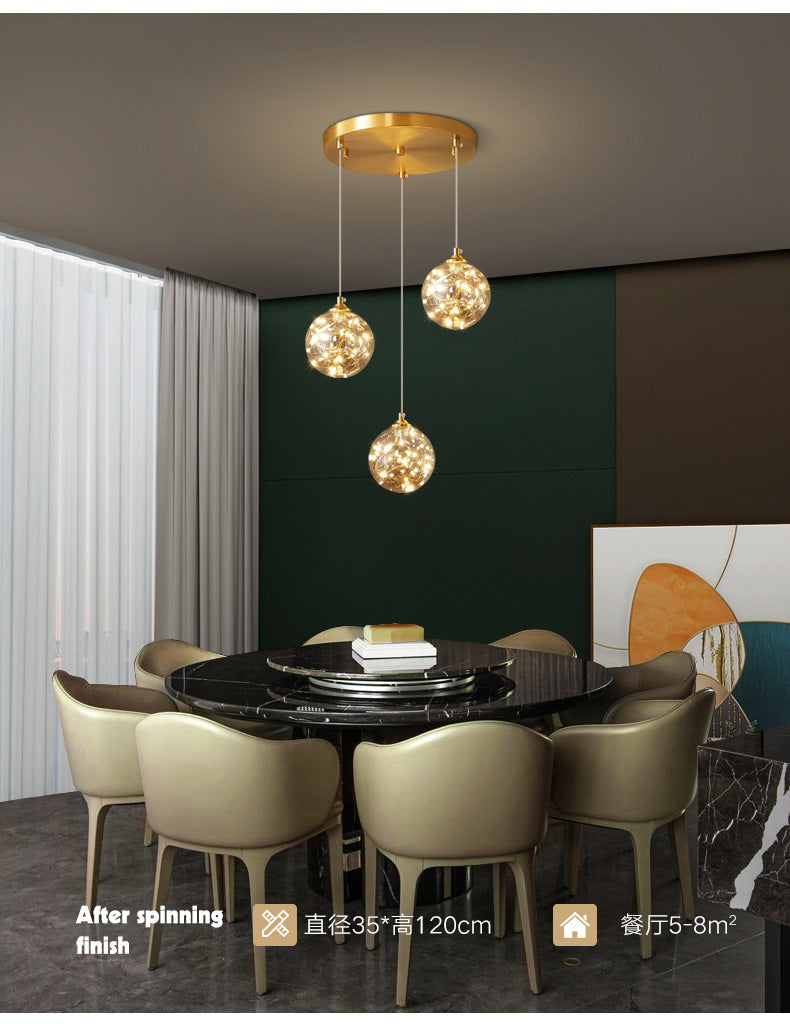Lámpara de suspensión global de acabado de latón Nordic Amber Glass Led Starry Pends Lighting for Bedroom