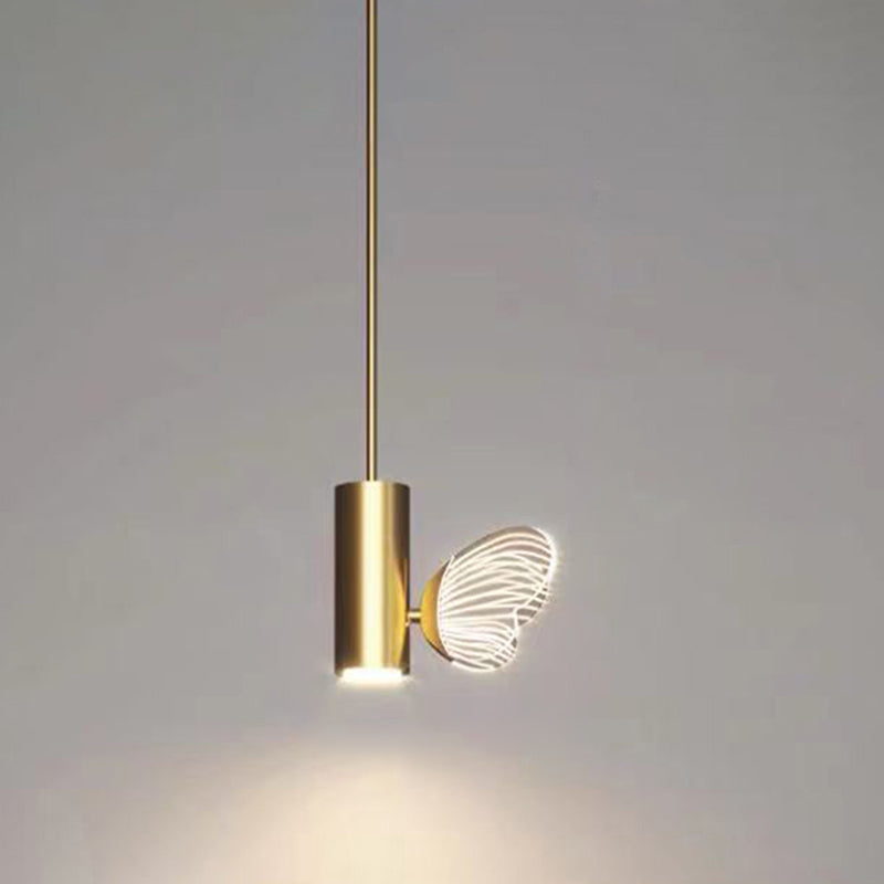 Simple Style LED Spotlight Brass Finish Twig and Butterfly Pendant Light with Acrylic Shade