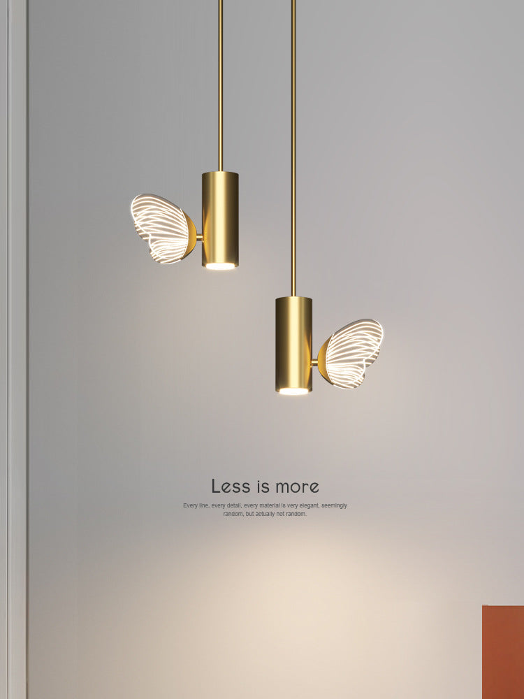 Simple Style LED Spotlight Brass Finish Twig and Butterfly Pendant Light with Acrylic Shade