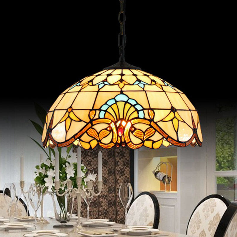 Sospensione in vetro macchiata di illuminazione sospensione tiffany ciondolo beige a 1 luce per sala da pranzo