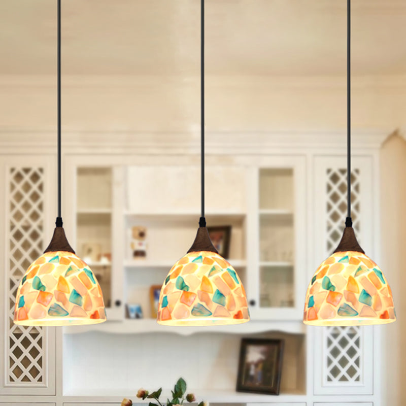 Mosaic Effect Bell Hanging Lamp Mediterranean Beige Shell Pendant Lighting for Kitchen