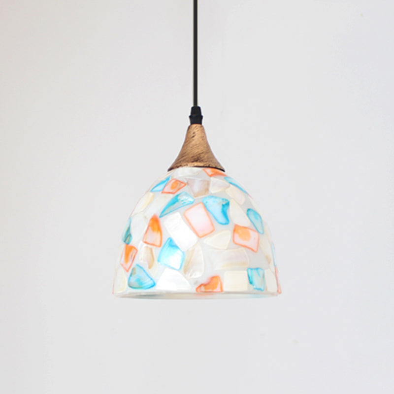 Mosaic Effect Bell Hanging Lamp Mediterranean Beige Shell Pendant Lighting for Kitchen
