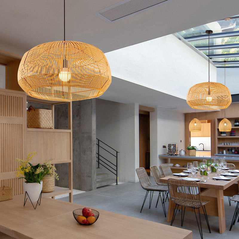 Runde Anhänger Beleuchtungsbehandlung Asian Style 1-Bulb Holzsuspension Licht für Balkon