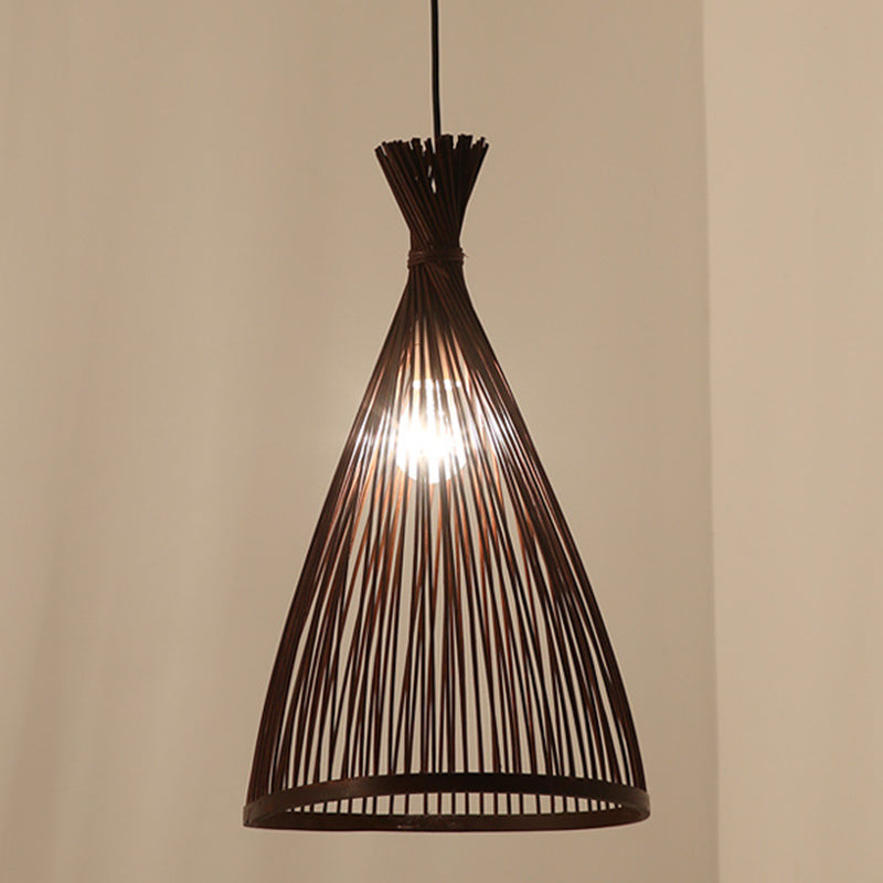 Bamboo Conical Pendant Lamp Japanese Style 1 Head Ceiling Hang Light for Tea Room