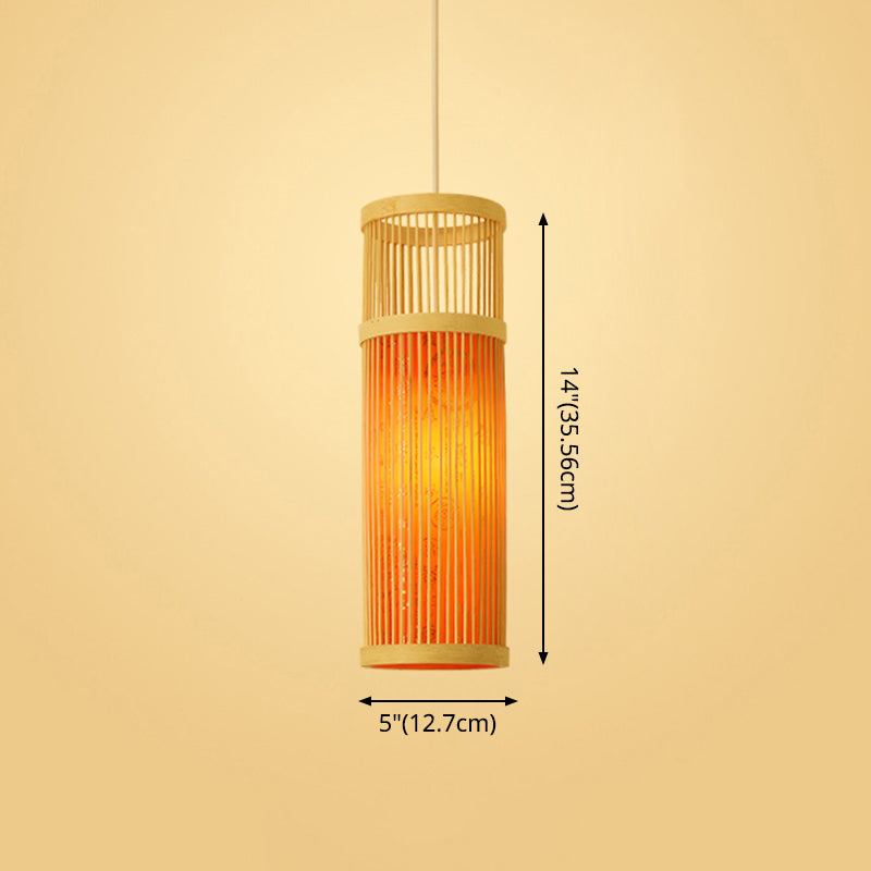 Chinoiserie gewebte Hängende Leuchten Bambus Single Tea Room Deckenleuchte mit Drucklampenkel