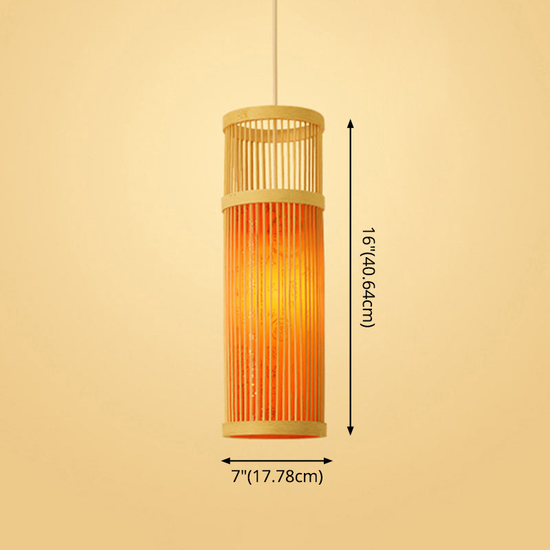 Chinoiserie gewebte Hängende Leuchten Bambus Single Tea Room Deckenleuchte mit Drucklampenkel