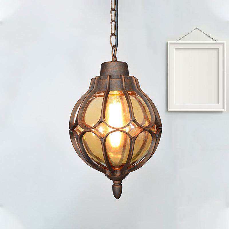 1 Licht 7 "/9"/11 "Weitkugel Anhängerlampe Vintage Bernstein Glashängung Lampe in Schwarz/Bronze/Gold