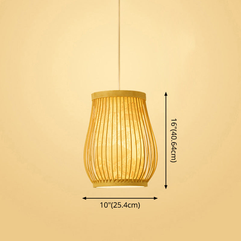 Chinoiserie gewebte Hängende Leuchten Bambus Single Tea Room Deckenleuchte mit Drucklampenkel