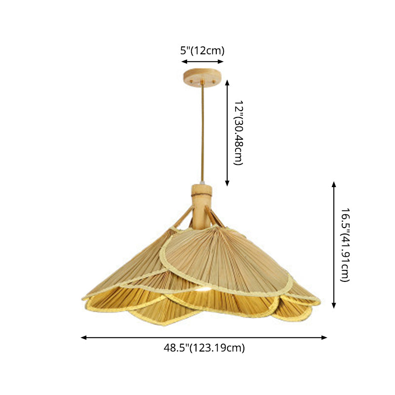 Cattail Fan Bamboo Pendant Light Chinese Style 1-Light Wood Suspension Lighting for Foyer