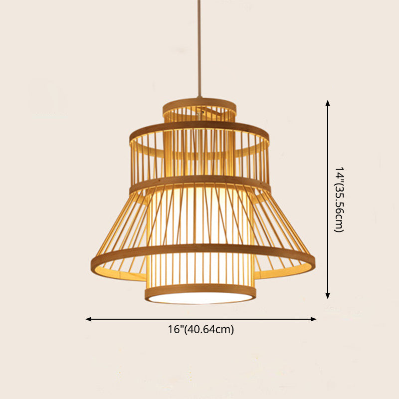 Wood Flared Pendant Light Fixture Nordic 1-Light Bamboo Suspension Light for Diner
