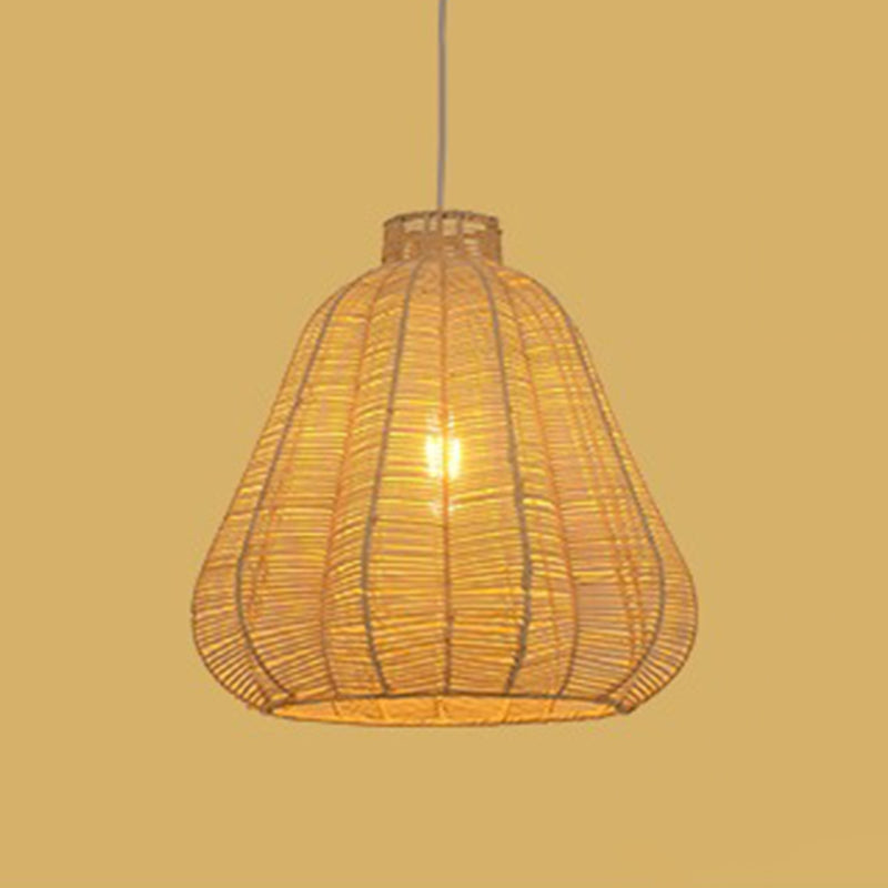 Carambola Suspension Pendant Light Creative Asian Bamboo 1 Bulb Wood Ceiling Light
