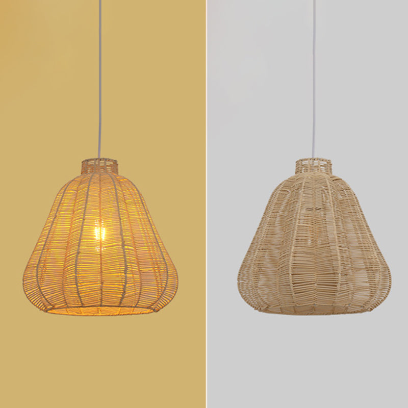Carambola Suspension Pendant Light Creative Asian Bamboo 1 Bulb Wood Ceiling Light