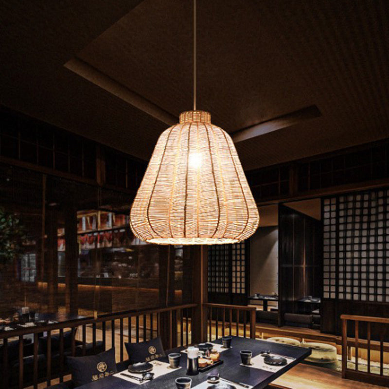 Carambola Suspension Pendant Light Creative Asian Bamboo 1 Bulb Wood Ceiling Light