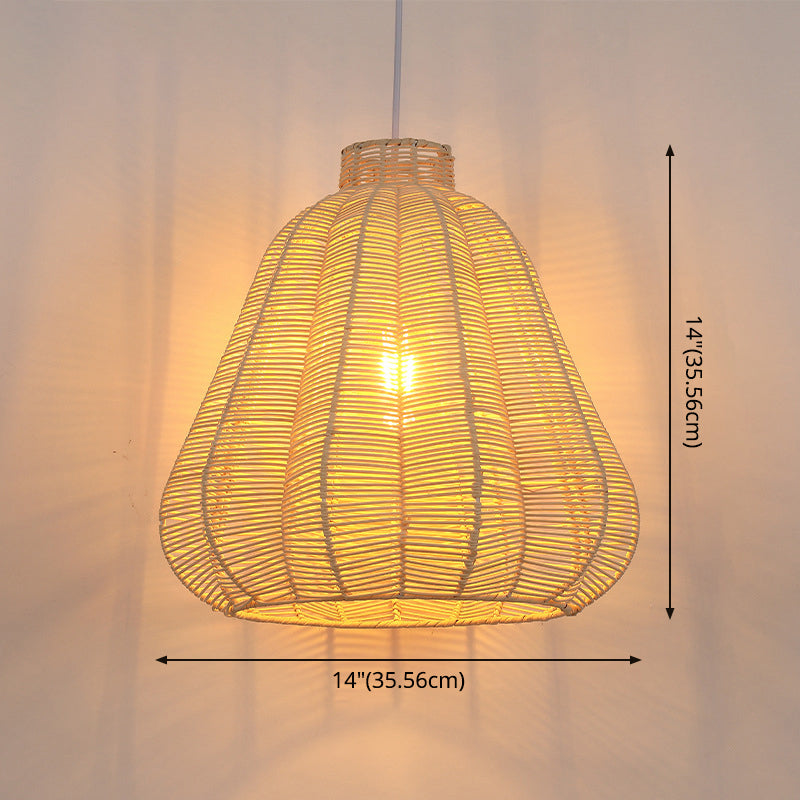 Carambola Suspension Pendant Light Creative Asian Bamboo 1 Bulb Wood Ceiling Light