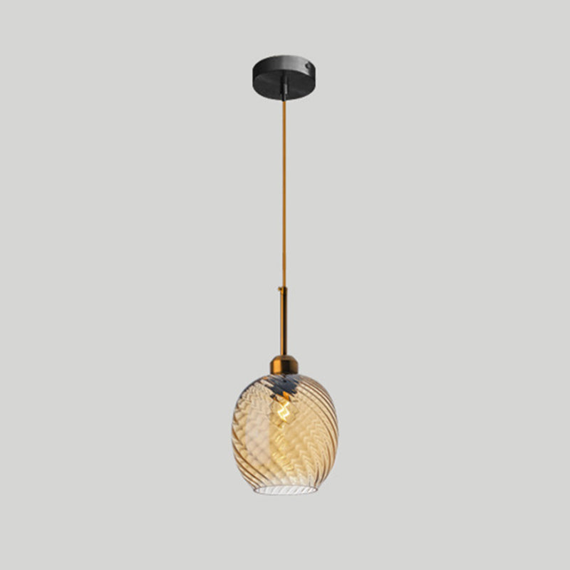Twisted Glass Round Hanging Lamp Loft Style 1 Bulb Dining Room Ceiling Light Fixture