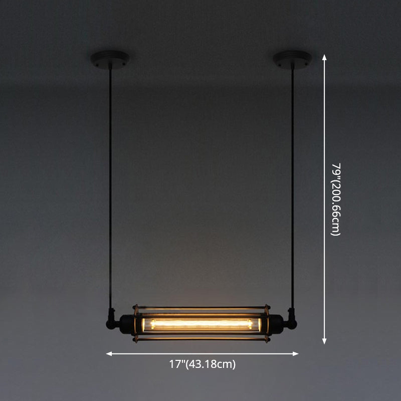1-Bulb Cylindrical Ceiling Fixture Industrial Black Iron Cage Pendant Light for Bar