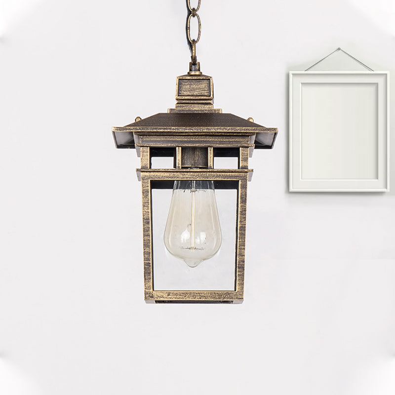 Linterna industrial colgante iluminación metal y vidrio transparente 1 lámpara colgante al aire libre de negro/bronce/dorado para el porche