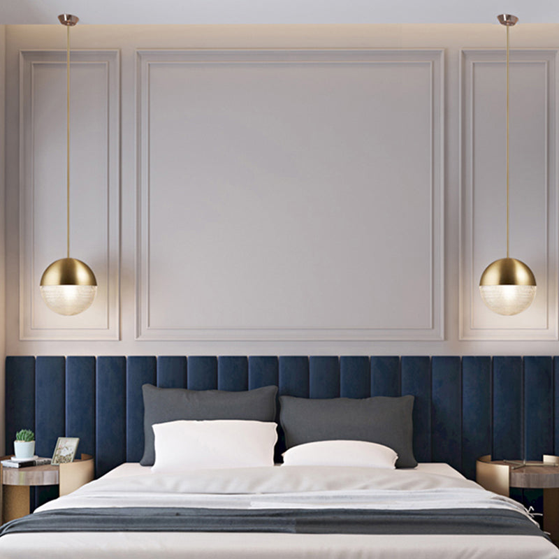 Modern Style Hemispherical Glass Hanging Light Frosted Metal Lamp Body 1-light Pendant Light for Aisle Bar