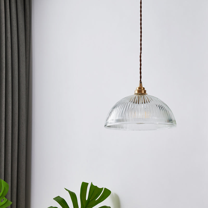 Bol en verre côtelé pendentif ombragé simplicité en laiton mini lampe suspendue pour salle à manger