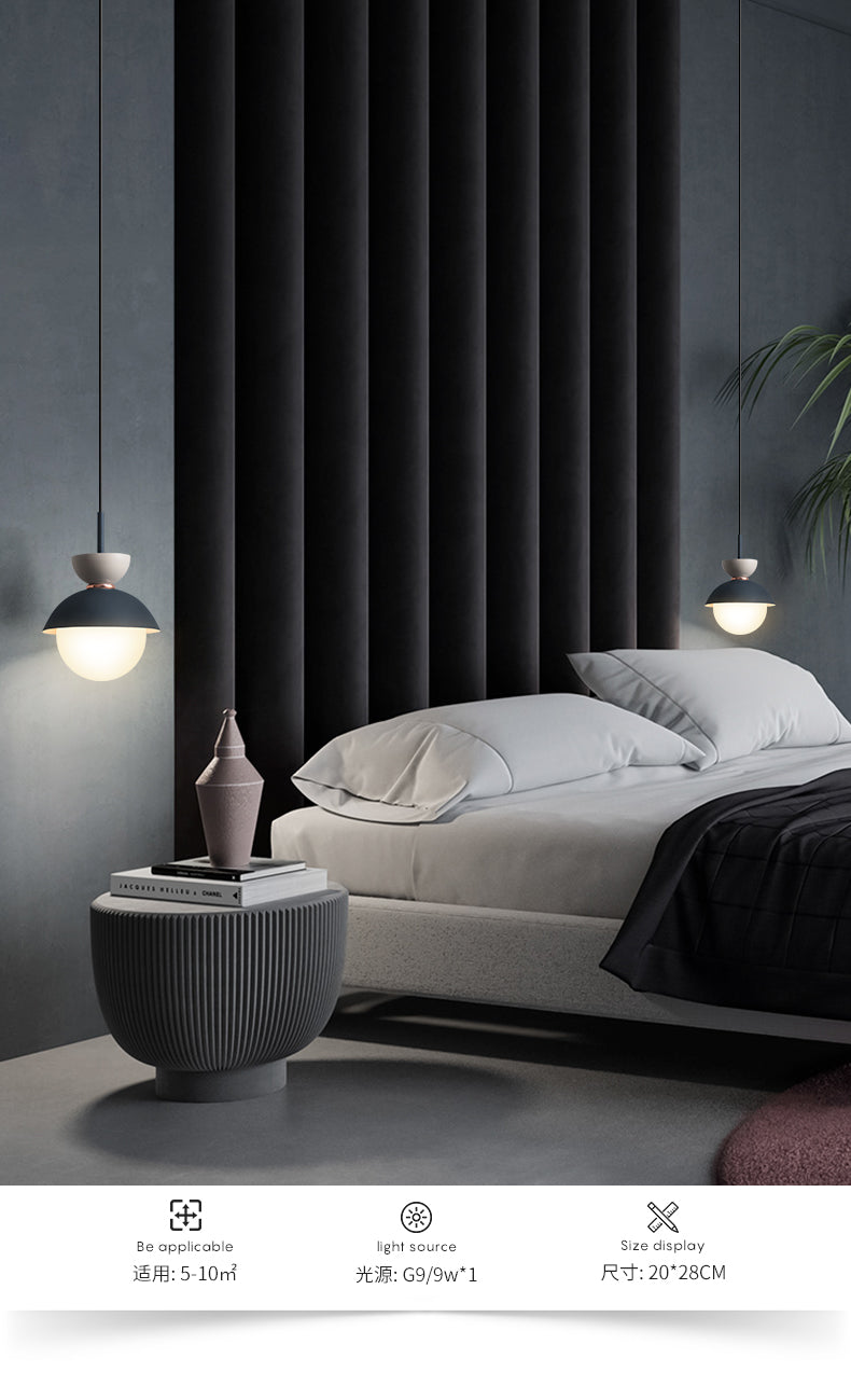 Style macaron nordique suspendu léger 1 clair en métal grosté lait blanc en verre ombre pendentif pour la chambre à coucher de la salle à manger