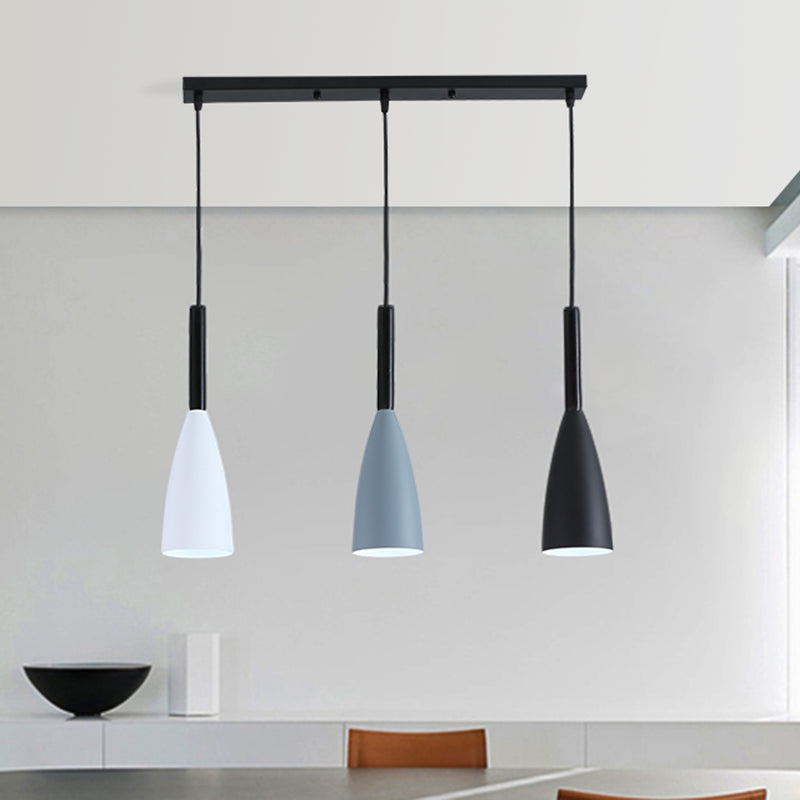 Lámpara de suspensión de 3 luces de tono de metal de estilo macarrón
