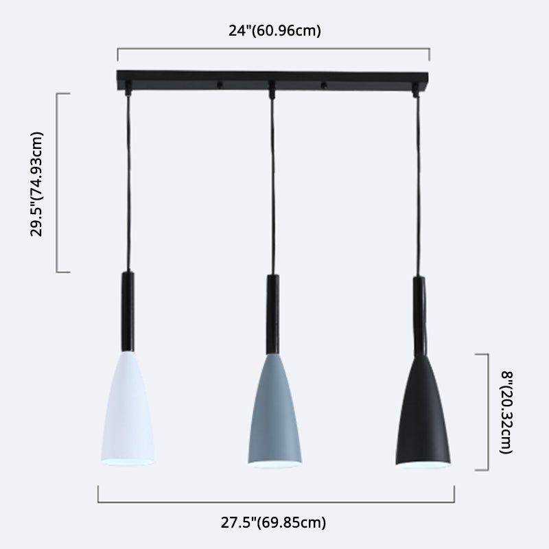 Lámpara de suspensión de 3 luces de tono de metal de estilo macarrón