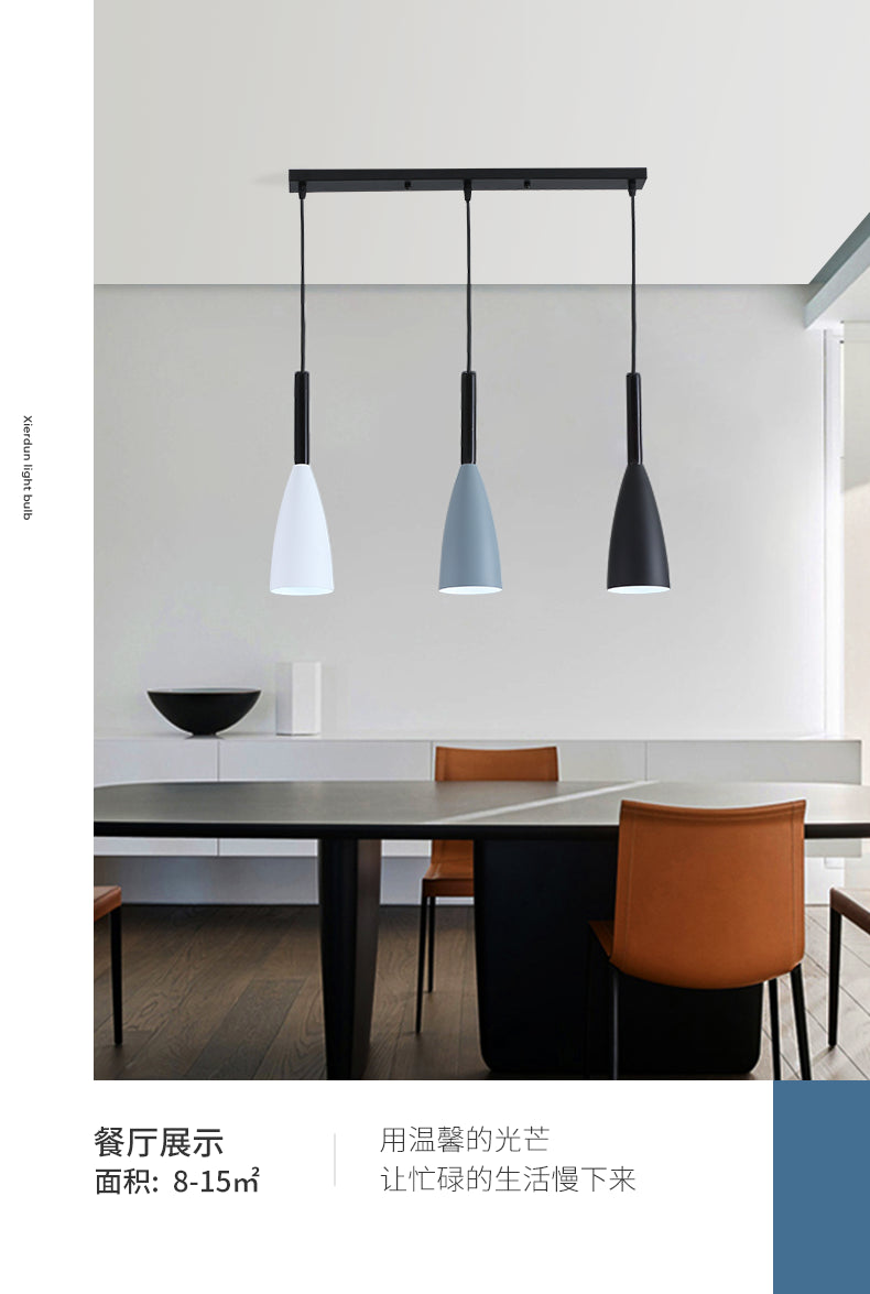 Lámpara de suspensión de 3 luces de tono de metal de estilo macarrón