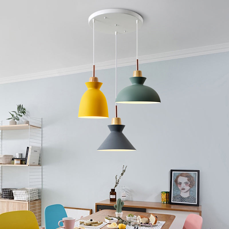 3-Light Macaroon Style Hanging Light Aluminum Shade Nordic Simplicity Pendant Light in Multi Color for Dining Room Bedroom