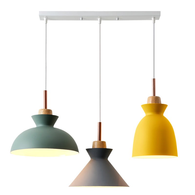 3-Light Macaroon Style Hanging Light Aluminum Shade Nordic Simplicity Pendant Light in Multi Color for Dining Room Bedroom