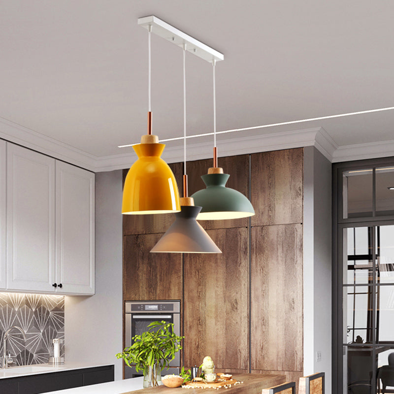 3-Light Macaroon Style Hanging Light Aluminum Shade Nordic Simplicity Pendant Light in Multi Color for Dining Room Bedroom