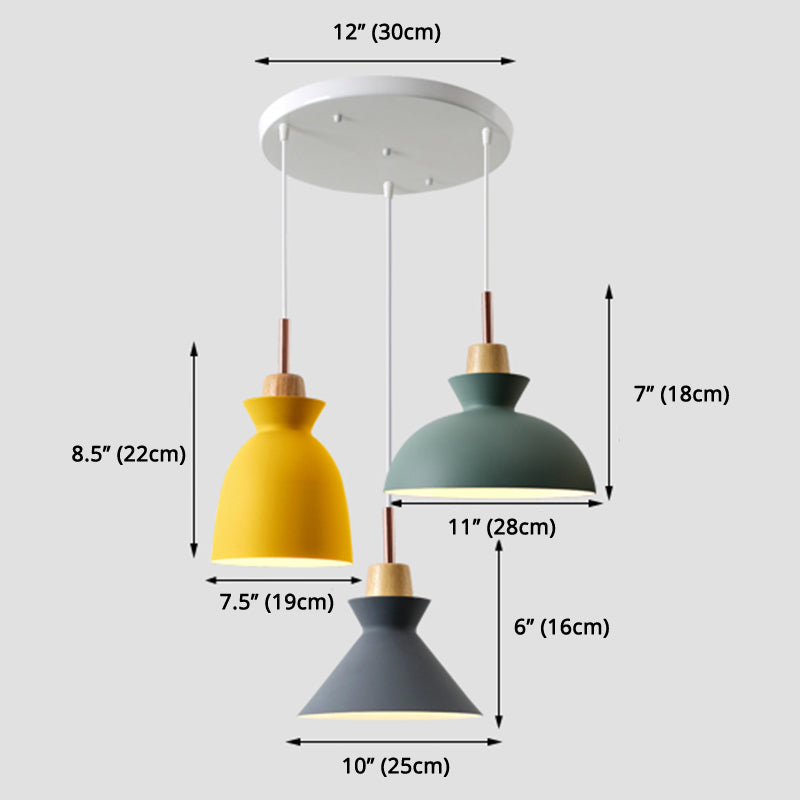 3-Light Macaroon Style Hanging Light Aluminum Shade Nordic Simplicity Pendant Light in Multi Color for Dining Room Bedroom