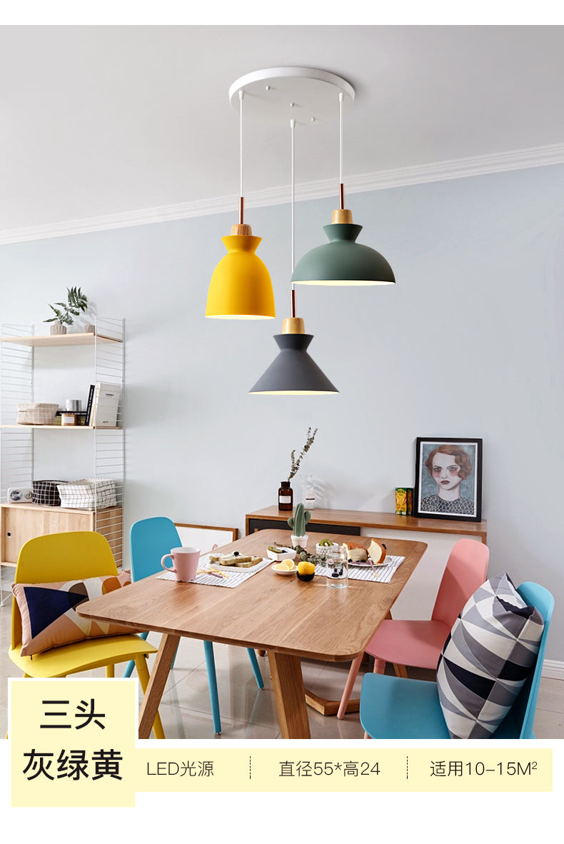3-Light Macaroon Style Hanging Light Aluminum Shade Nordic Simplicity Pendant Light in Multi Color for Dining Room Bedroom